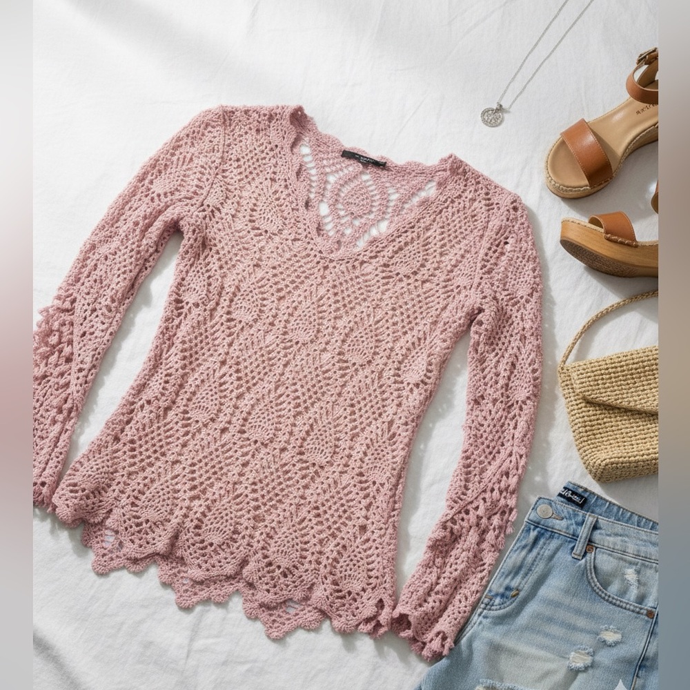 Women’s Baby Pink Macrame Shirt